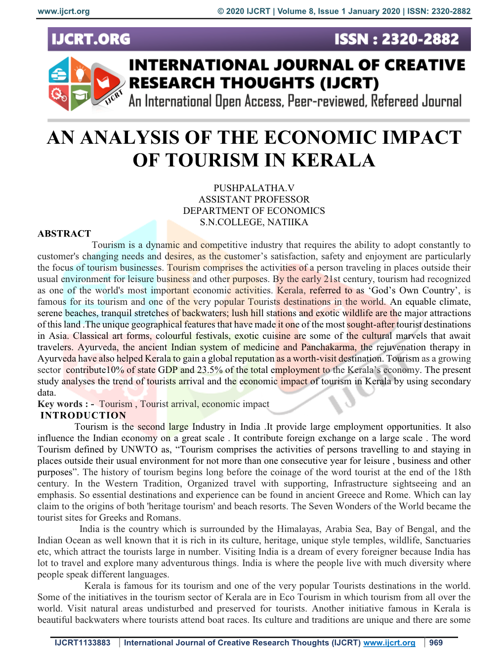 An Analysis of the Economic Impact of Tourism in Kerala