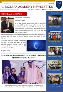 AL JAZEERA ACADEMY NEWSLETTER Academic Leaders with Islamic Values