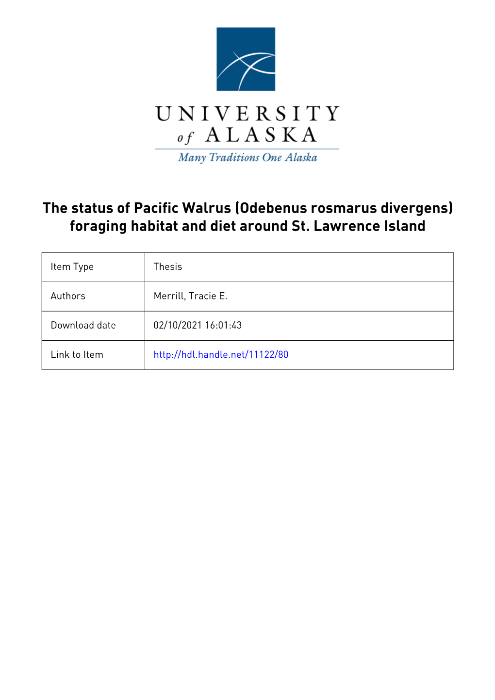 The Status of Pacific Walrus (Odobenus Rosmarus Divergens)