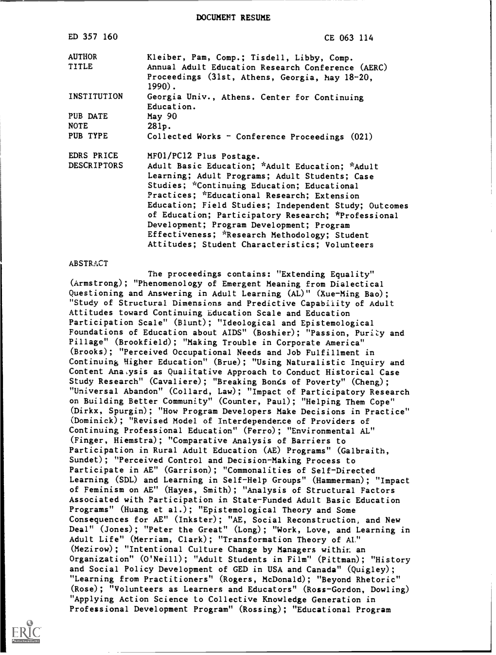 Document Resume Ed 357 160 Ce 063 114 Author