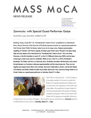 Zammuto: with Special Guest Performer Gotye Australian Pop Sensation Added to Bill