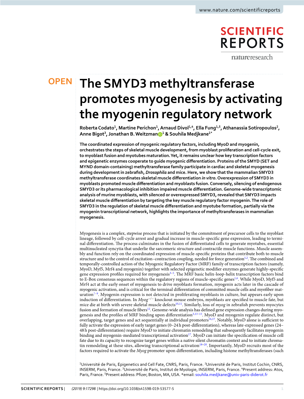 The SMYD3 Methyltransferase Promotes Myogenesis by Activating