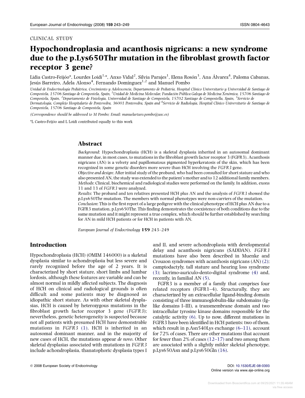 Hypochondroplasia and Acanthosis Nigricans: a New Syndrome Due To