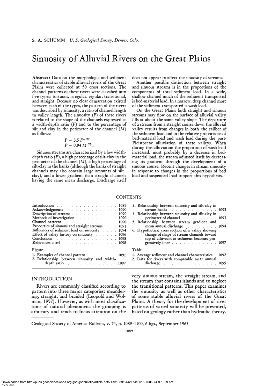 SA SCHUMM US Geological Survey, Denver, Colo. Sinuosity of Alluvial