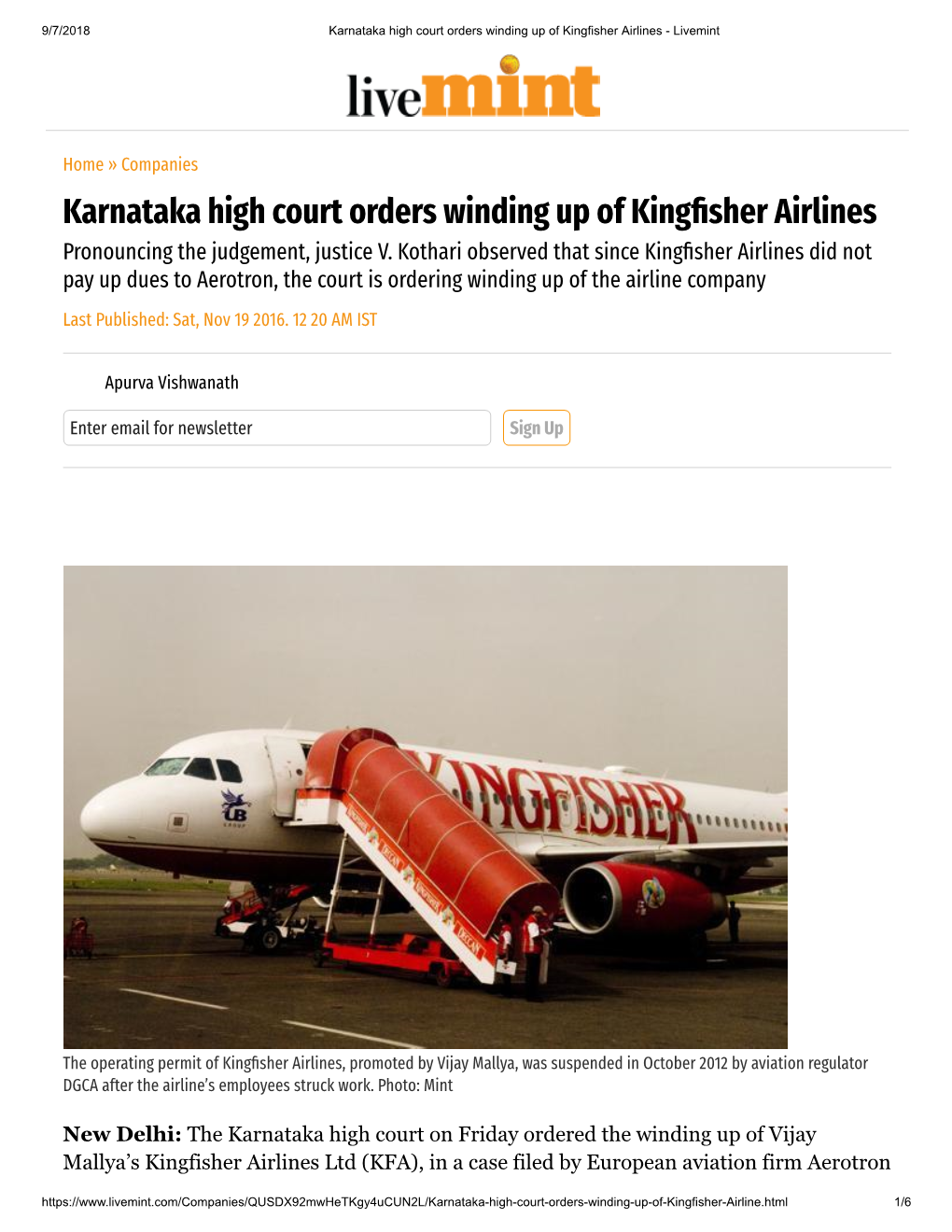 Karnataka High Court Orders Winding up of King Sher Airlines