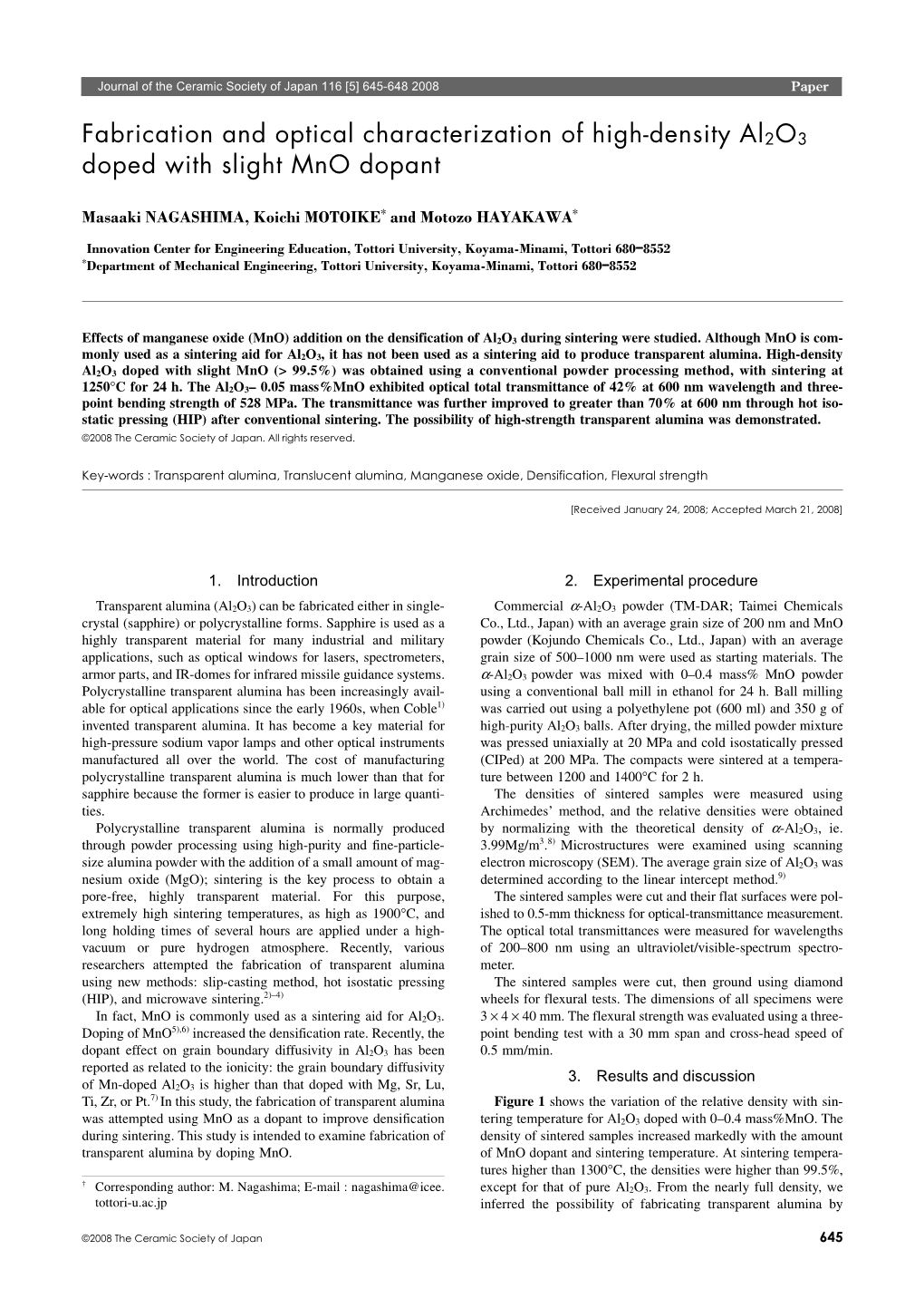 Fabrication and Optical Characterization of High-Density Al2o3 Doped with Slight Mno Dopant