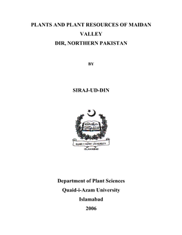 Plants and Plant Resources of Maidan Valley Dir, Northern Pakistan
