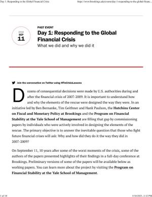 Day 1: Responding to the Global Financial Crisis