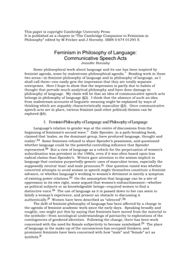 Feminism in the Philosophy of Language