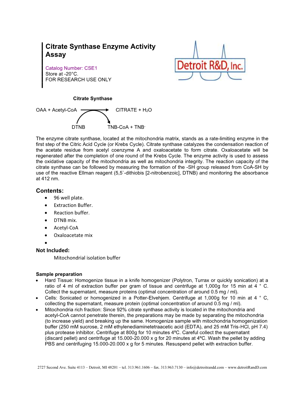 Citrate Synthase Enzyme Activity Assay - DocsLib