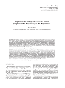 Reproductive Biology of Neorossia Caroli (Cephalopoda: Sepiolidae) in the Aegean Sea