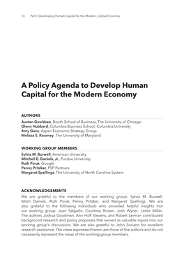 A Policy Agenda to Develop Human Capital for the Modern Economy