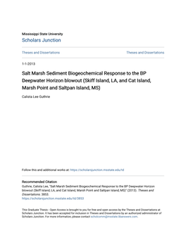 Salt Marsh Sediment Biogeochemical Response to the BP Deepwater Horizon Blowout (Skiff Island, LA, and Cat Island, Marsh Point and Saltpan Island, MS)