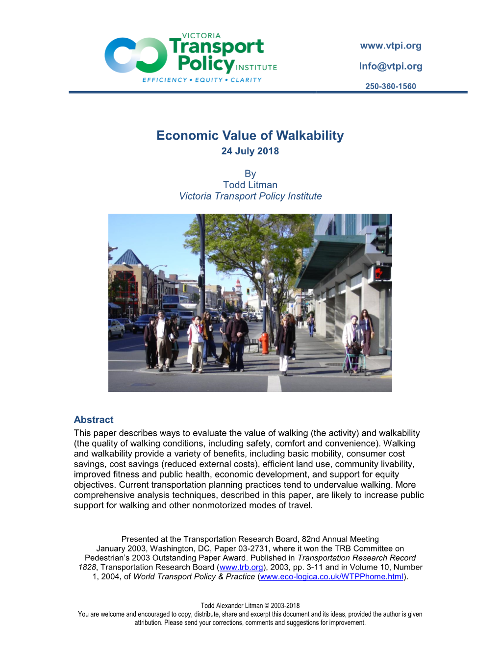 Economic Value of Walkability 24 July 2018