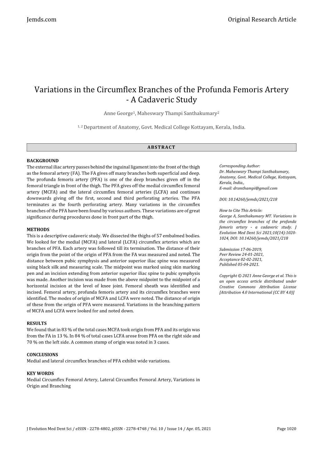 Variations in the Circumflex Branches of the Profunda Femoris Artery - a Cadaveric Study