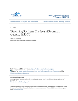 "Becoming Southern: the Jews of Savannah, Georgia, 1830-70