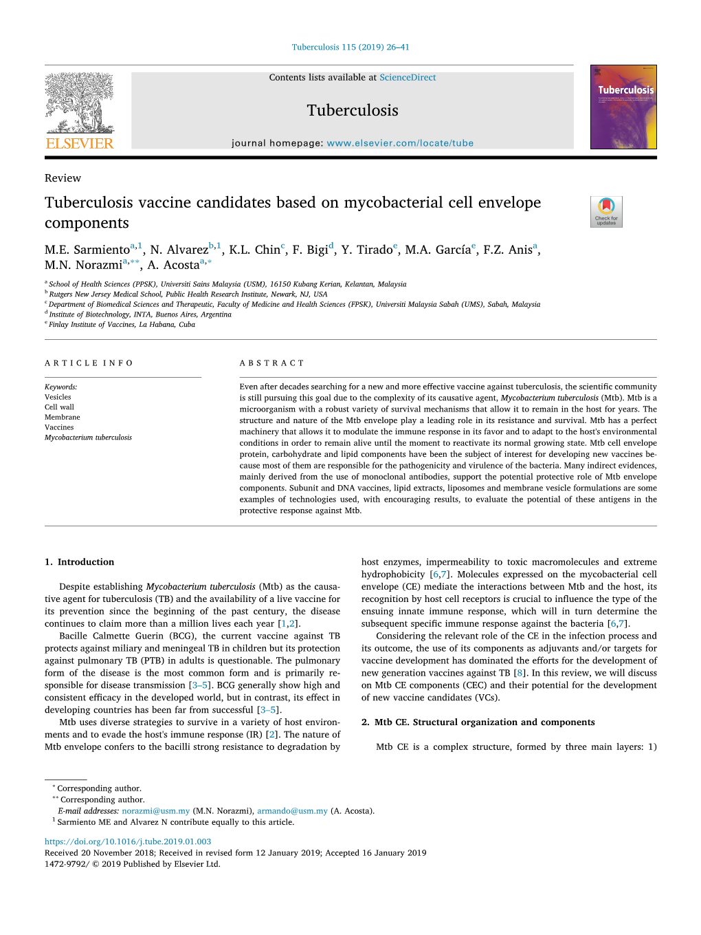 Tuberculosis Vaccine Candidates Based on Mycobacterial Cell Envelope Components