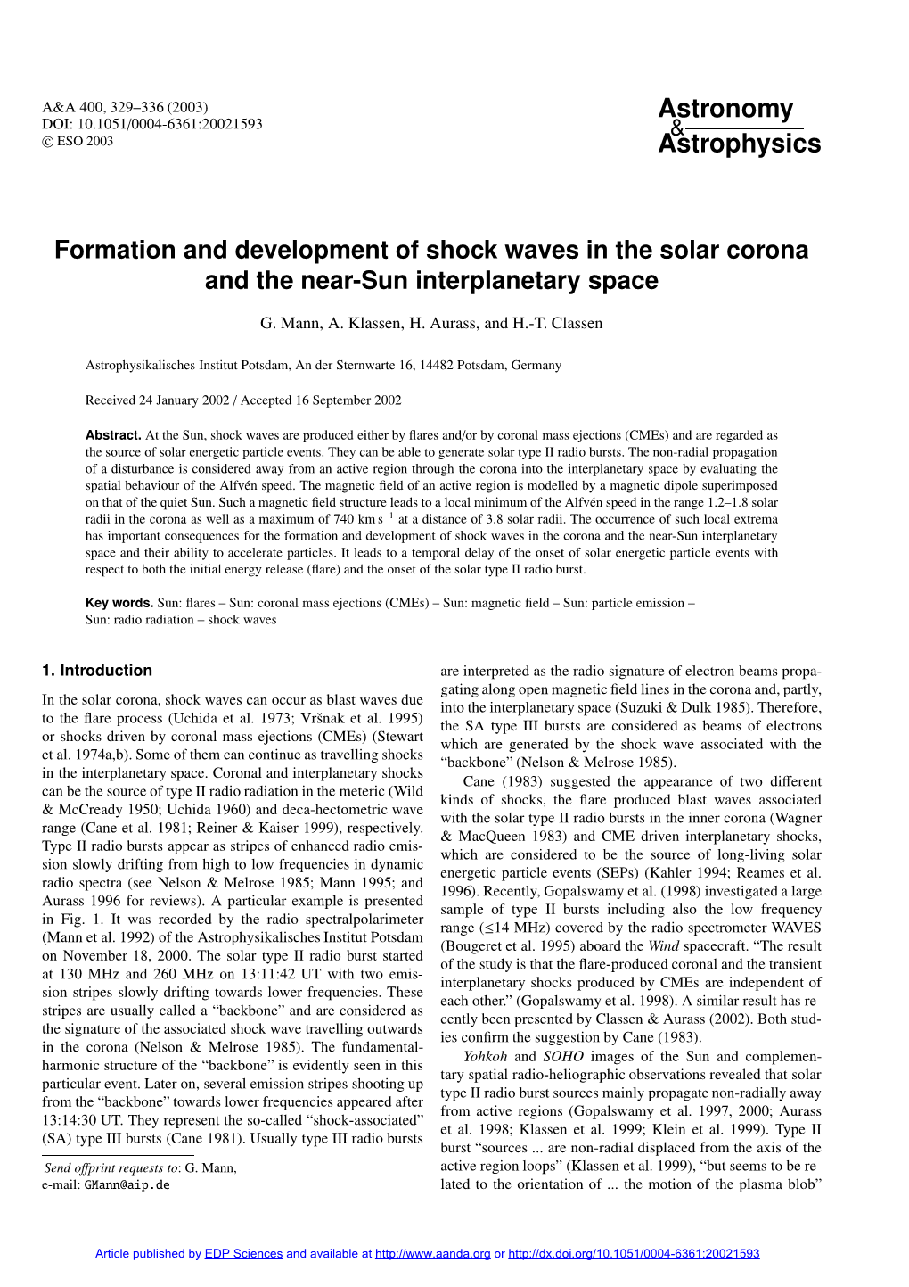 Formation and Development of Shock Waves in the Solar Corona and the Near-Sun Interplanetary Space