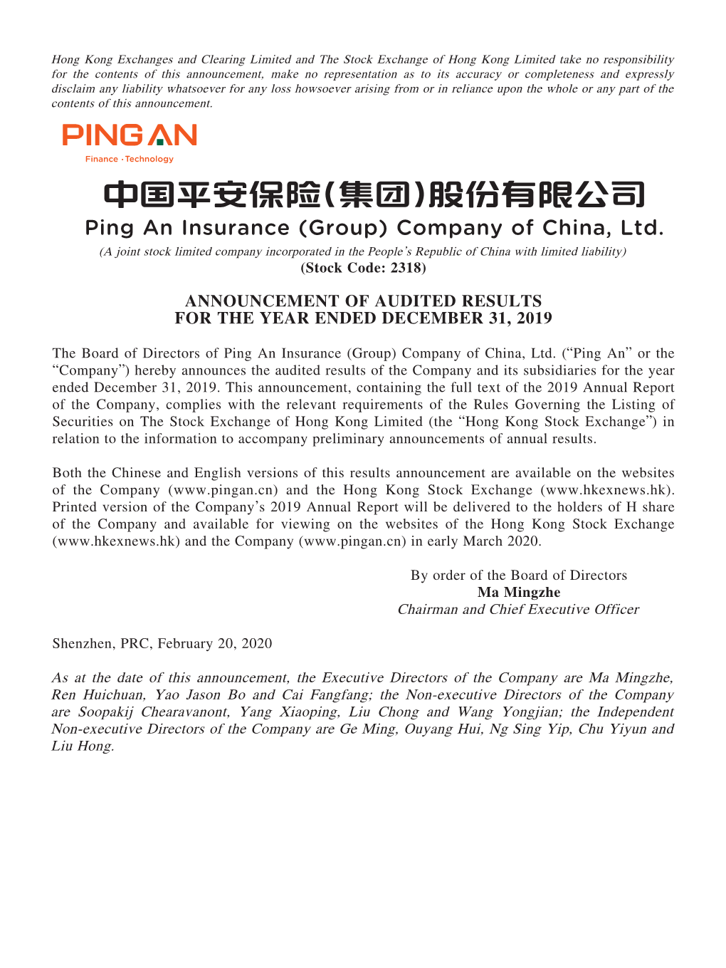 Ping an Insurance (Group) Company of China, Ltd