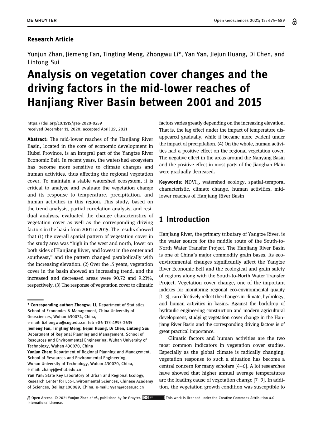 Analysis on Vegetation Cover Changes and the Driving Factors in the Mid