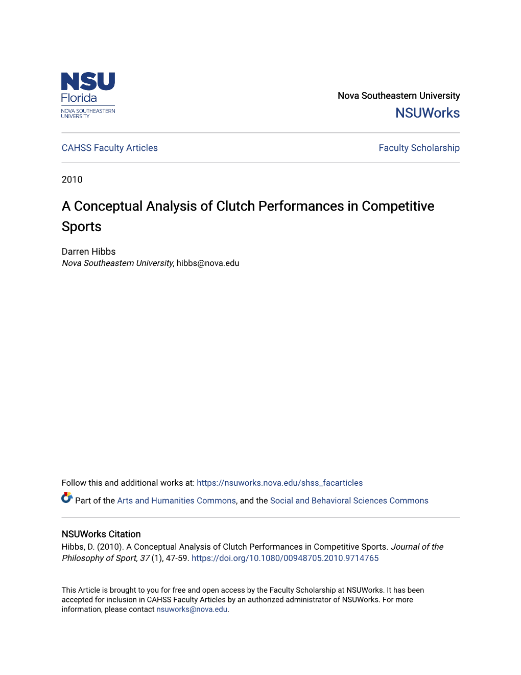 A Conceptual Analysis of Clutch Performances in Competitive Sports