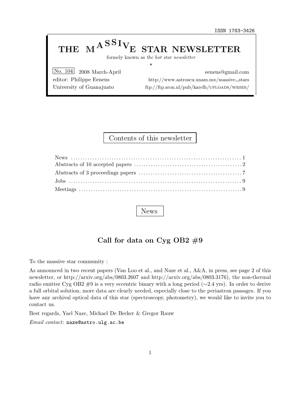 The Massive Star Newsletter