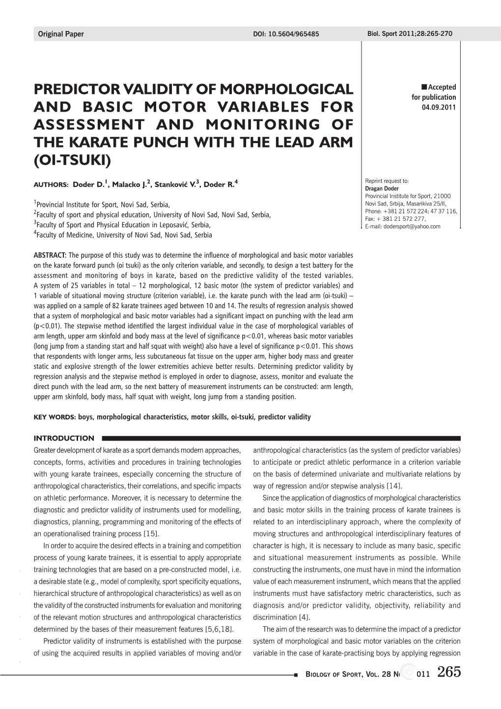 Predictor Validity of Morphological and Basic