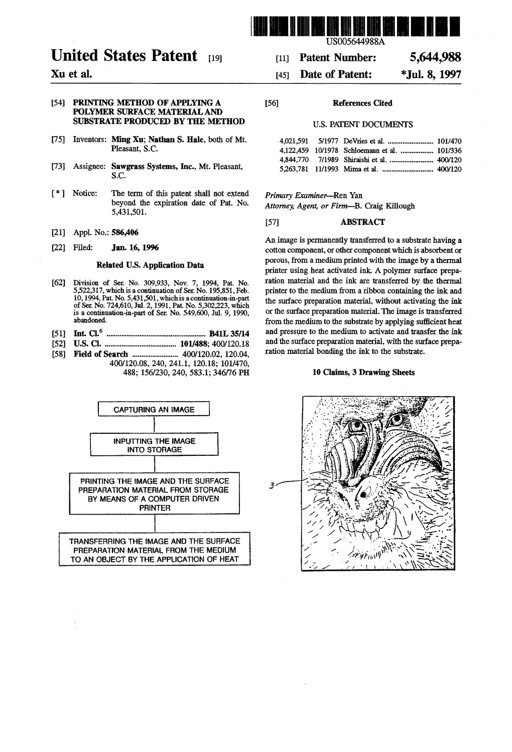 United States Patent 19 11 Patent Number: 5,644.988 Xu Et Al