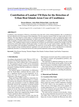 Contribution of Landsat TM Data for the Detection of Urban Heat Islands Areas Case of Casablanca