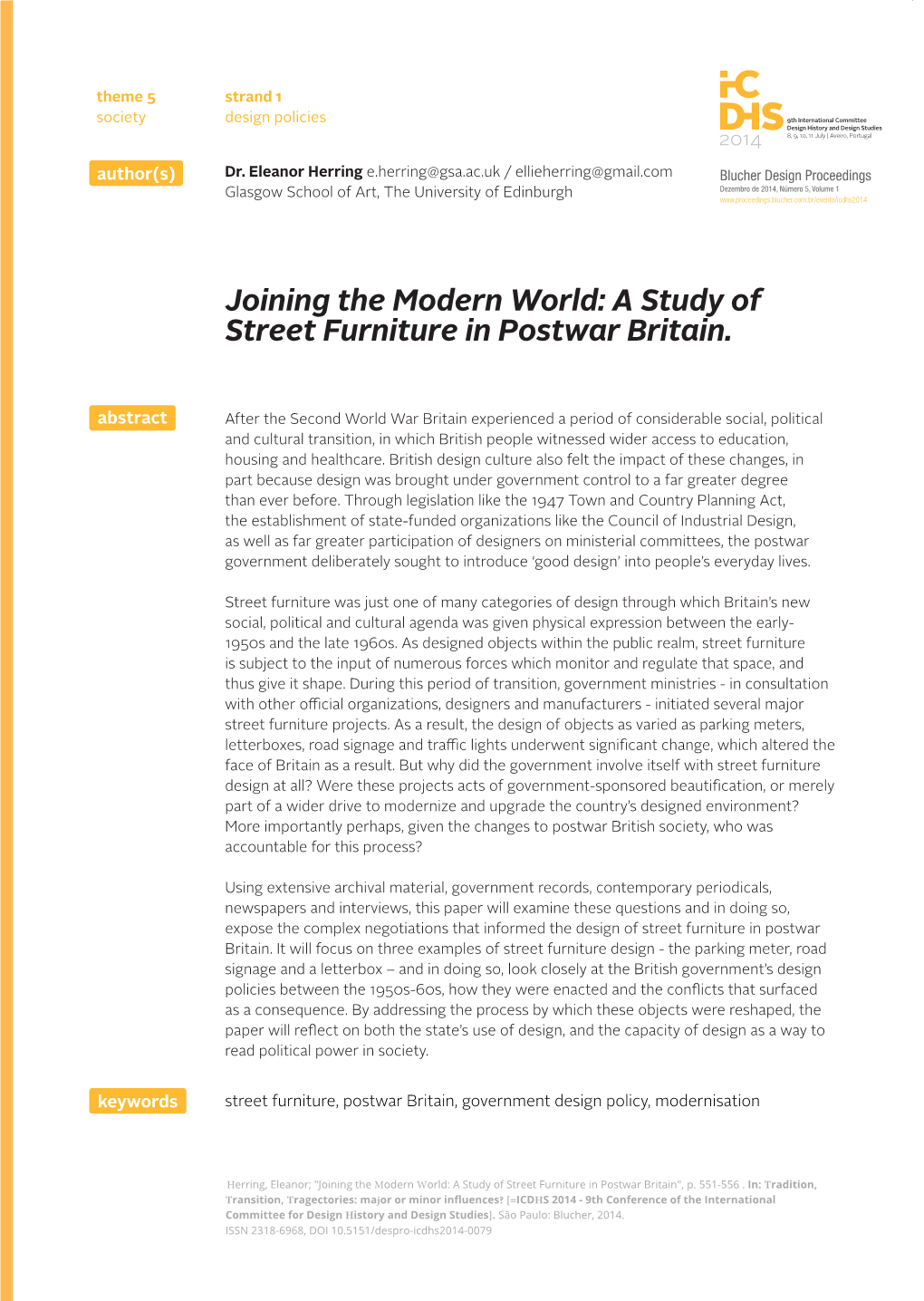 Joining the Modern World: a Study of Street Furniture in Postwar Britain