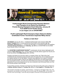 Featherweight World Championship Rematch Between Carl Frampton