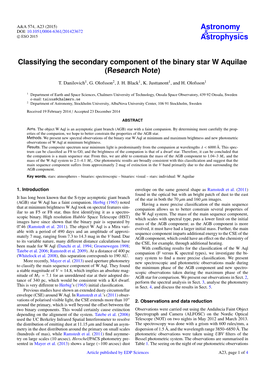 Classifying the Secondary Component of the Binary Star W Aquilae (Research Note)