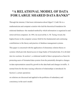 “A Relational Model of Data for Large Shared Data Banks”