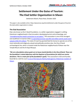 The Elad Settler Organization in Silwan