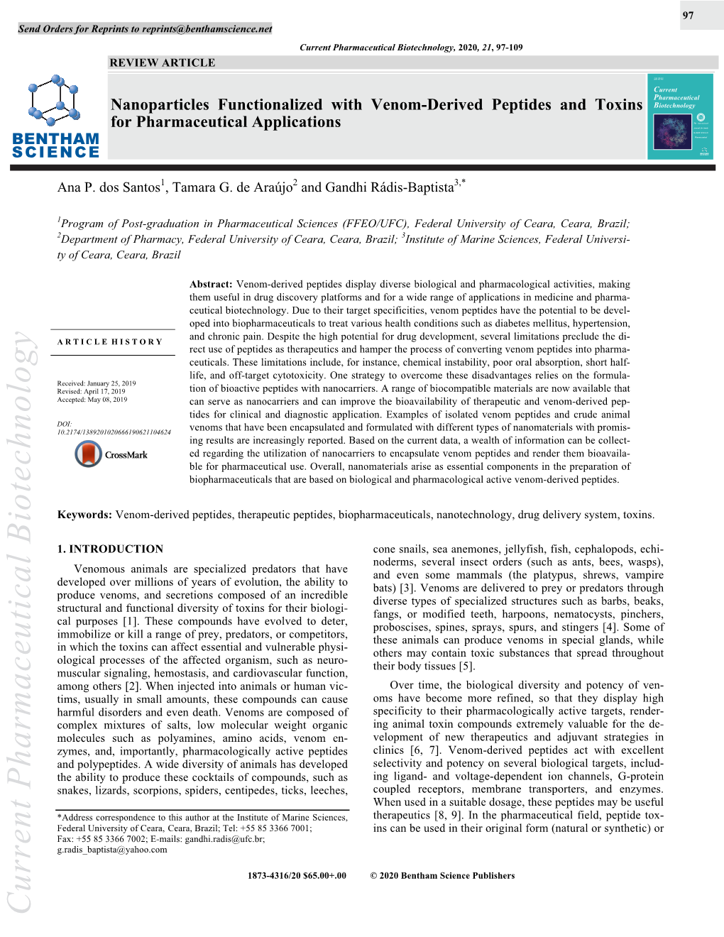 Current Pharmaceutical Biotechnology, 2020, 21, 97-109