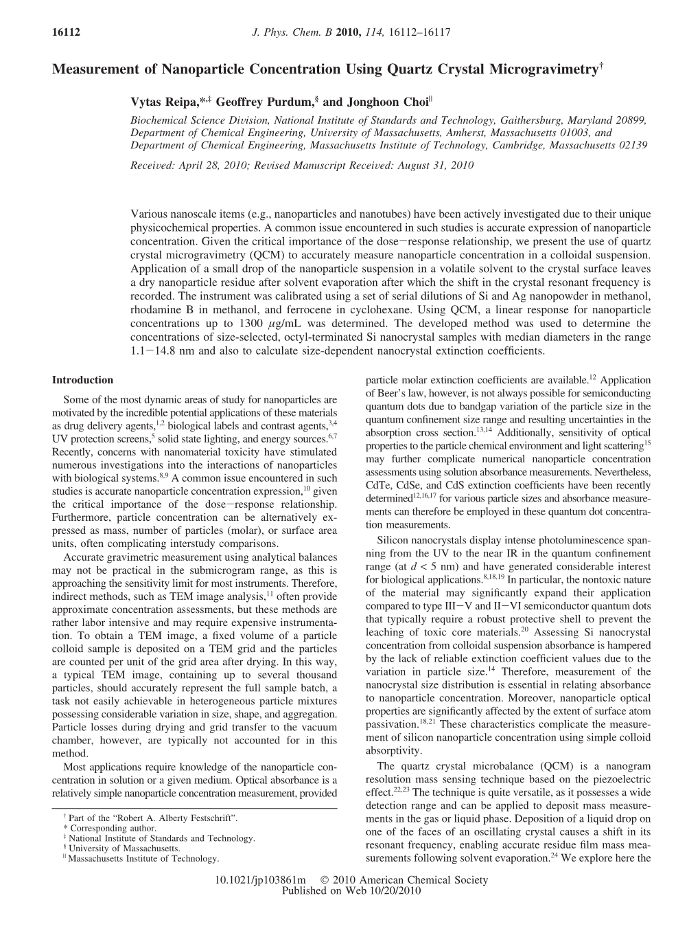 Measurement of Nanoparticle Concentration Using Quartz Crystal Microgravimetry†