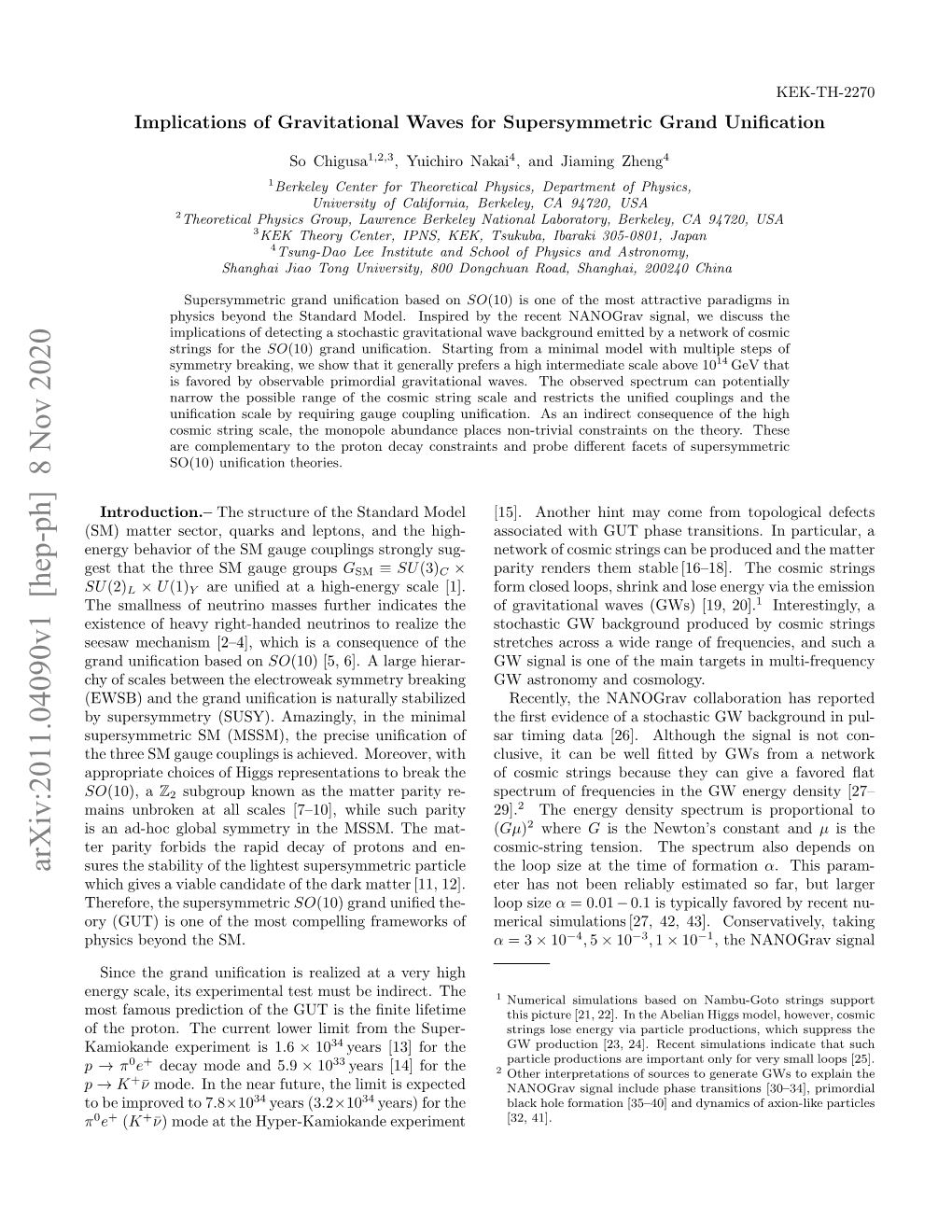 Arxiv:2011.04090V1 [Hep-Ph] 8 Nov 2020 Sures the Stability of the Lightest Supersymmetric Particle the Loop Size at the Time of Formation Α