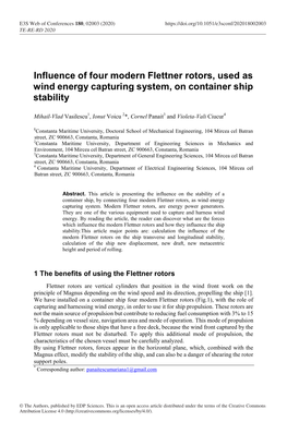 Influence of Four Modern Flettner Rotors, Used As Wind Energy Capturing System, on Container Ship Stability