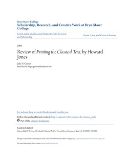 Review of Printing the Classical Text, by Howard Jones Julia H