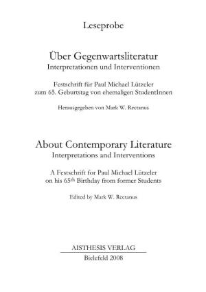Über Gegenwartsliteratur About Contemporary Literature