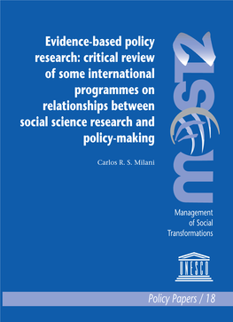Evidence-Based Policy Research: Critical Review of Some International Programmes on Relationships Between Social Science Research and Policy-Making