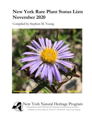 New York Rare Plant Status Lists November 2020 Compiled by Stephen M