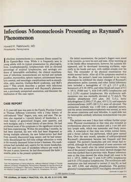 Infectious Mononucleosis Presenting As Raynaud's Phenomenon