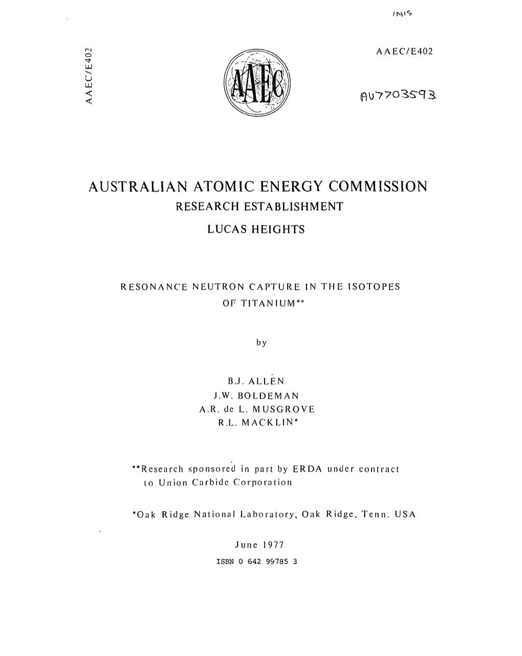 Australian Atomic Energy Commission Research Establishment Lucas Heights