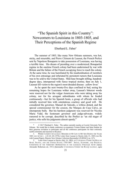 Newcomers to Louisiana in 1803-1805, and Their Perceptions of the Spanish Regime