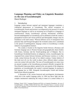 Language Planning and Policy on Linguistic Boundaries: the Case of Luxembourgish’