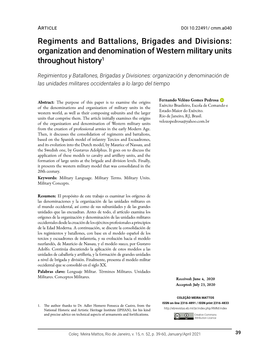 Regiments and Battalions, Brigades and Divisions: Organization and Denomination of Western Military Units Throughout History1