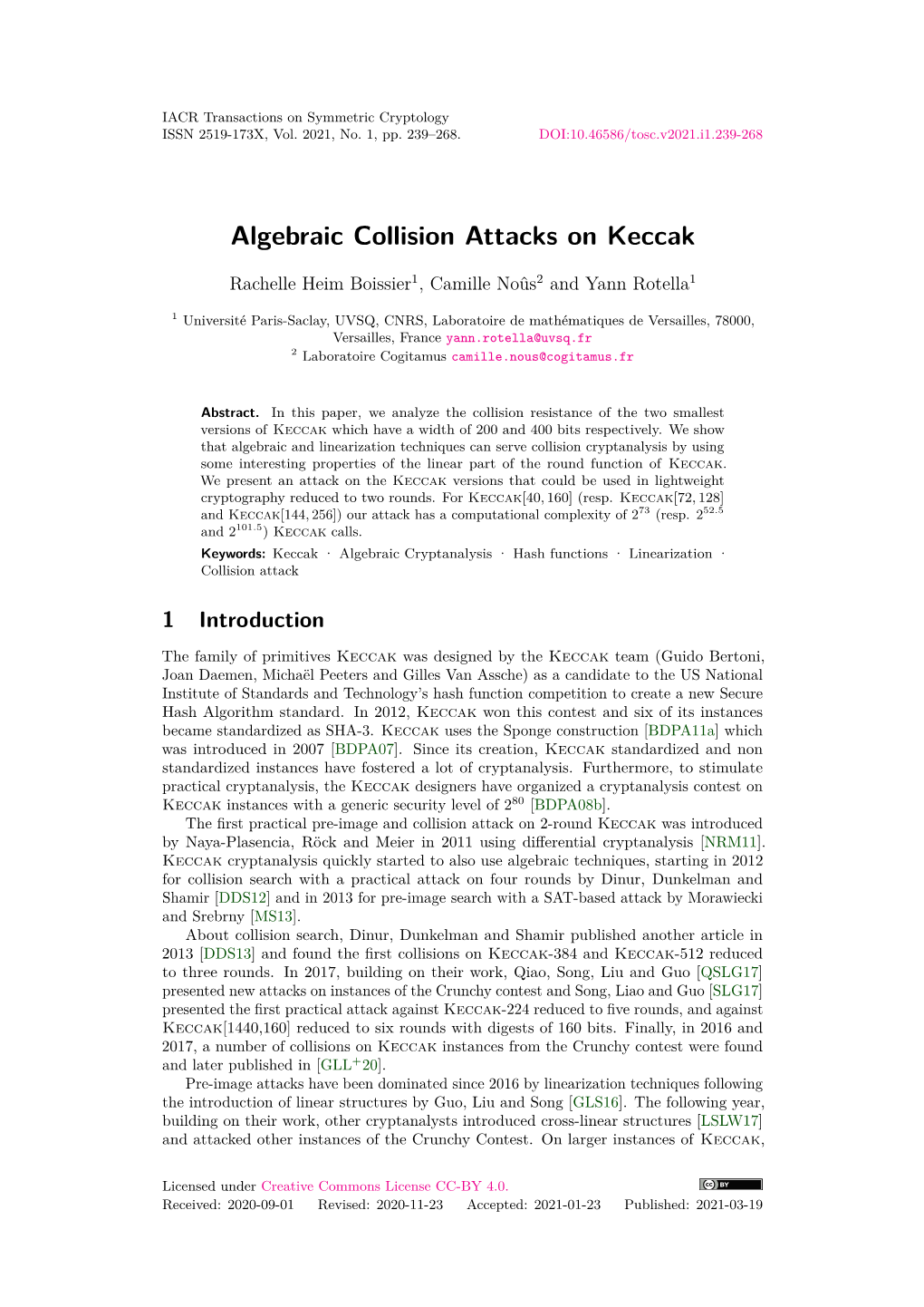 Algebraic Collision Attacks on Keccak