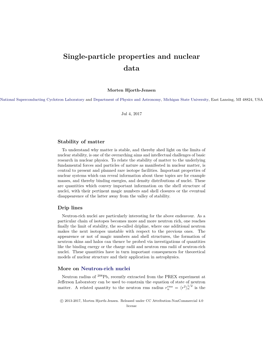 Single-Particle Properties and Nuclear Data