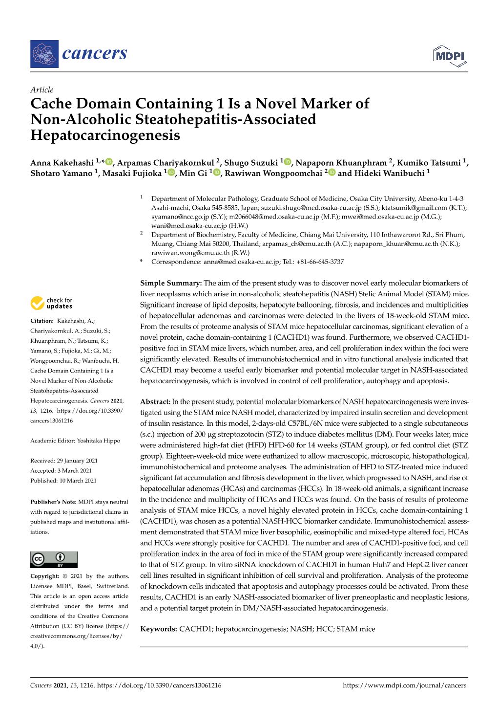 Cache Domain Containing 1 Is a Novel Marker of Non-Alcoholic Steatohepatitis-Associated Hepatocarcinogenesis